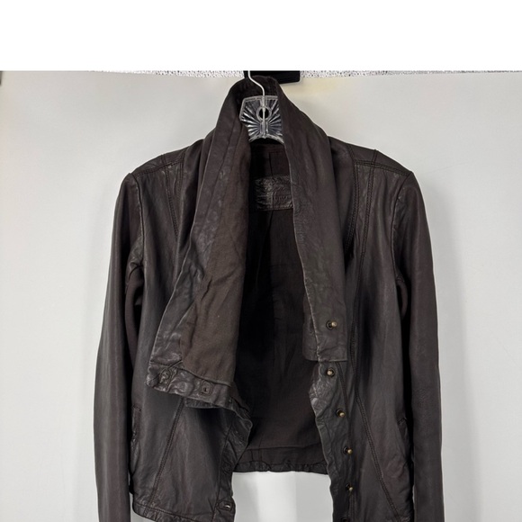 AllSaints Spitalfields Hyde Brown Leather Biker Jacket Womens… - Picture 3 of 8
